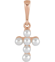 R50023 Pendant Set 14K Rose Pearl Cultured White Seed Pearl 2 Mm Polished Cultured White Seed Pearl Youth Pendant