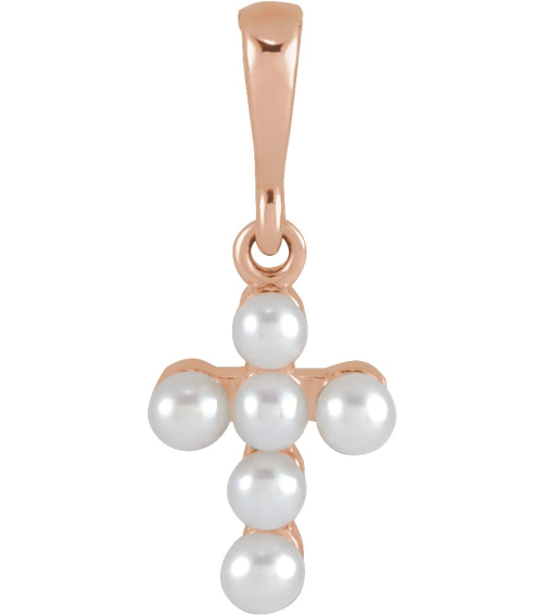 R50023 Pendant Set 14K Rose Pearl Cultured White Seed Pearl 2 Mm Polished Cultured White Seed Pearl Youth Pendant