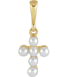 R50023 Pendant Set 14K Yellow Pearl Cultured White Seed Pearl 2 Mm Polished Cultured White Seed Pearl Youth Pendant