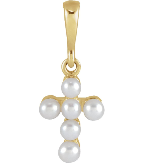 R50023 Pendant Set 14K Yellow Pearl Cultured White Seed Pearl 2 Mm Polished Cultured White Seed Pearl Youth Pendant