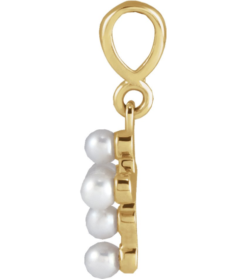 R50023 Pendant Set 14K Yellow Pearl Cultured White Seed Pearl 2 Mm Polished Cultured White Seed Pearl Youth Pendant