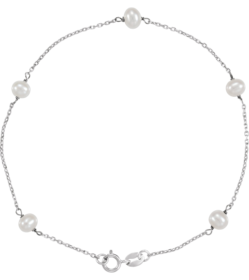 Brc1880 Bracelet Set 14K White Pearl Cultured White Freshwater Pearl 4.0-4.5 Mm 7 In Polished Cultured White Pearl Station Bracelet