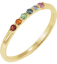 123288 Ring Set 14K Yellow Natural Multi-Gemstone Round 1.75 Mm Polished Natural Multi-Gemstone Stackable Ring