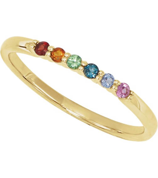 123288 Ring Set 14K Yellow Natural Multi-Gemstone Round 1.75 Mm Polished Natural Multi-Gemstone Stackable Ring