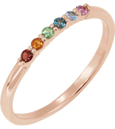 123288 Ring Set 14K Rose Natural Multi-Gemstone Round 1.75 Mm Polished Natural Multi-Gemstone Stackable Ring