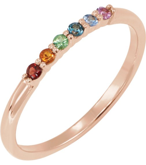 123288 Ring Set 14K Rose Natural Multi-Gemstone Round 1.75 Mm Polished Natural Multi-Gemstone Stackable Ring