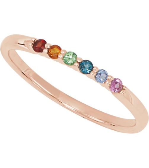 123288 Ring Set 14K Rose Natural Multi-Gemstone Round 1.75 Mm Polished Natural Multi-Gemstone Stackable Ring