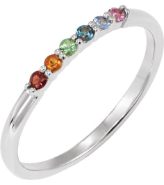 123288 Ring Set Platinum Natural Multi-Gemstone Round 1.75 Mm Polished Natural Multi-Gemstone Stackable Ring