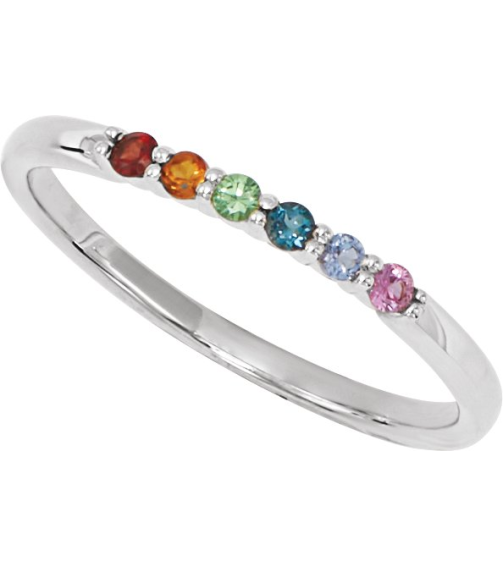 123288 Ring Set Sterling Silver Natural Multi-Gemstone Round 1.75 Mm Polished Natural Multi-Gemstone Stackable Ring