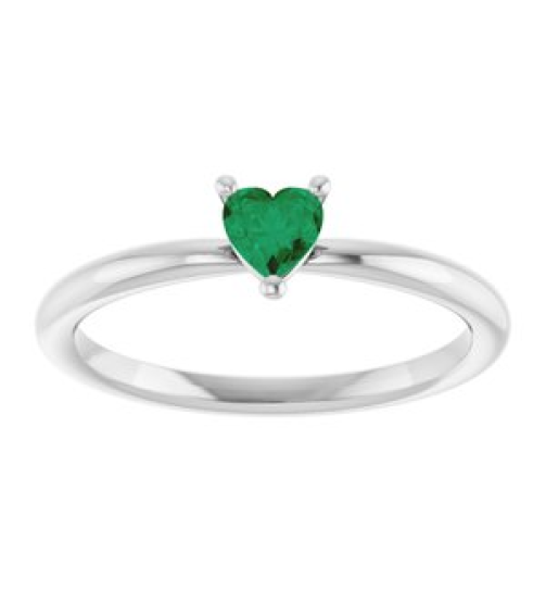72309 Ring Set 14K White Lab-Grown Emerald Heart 4 X 4 Mm Polished Lab-Grown Emerald Solitaire Ring