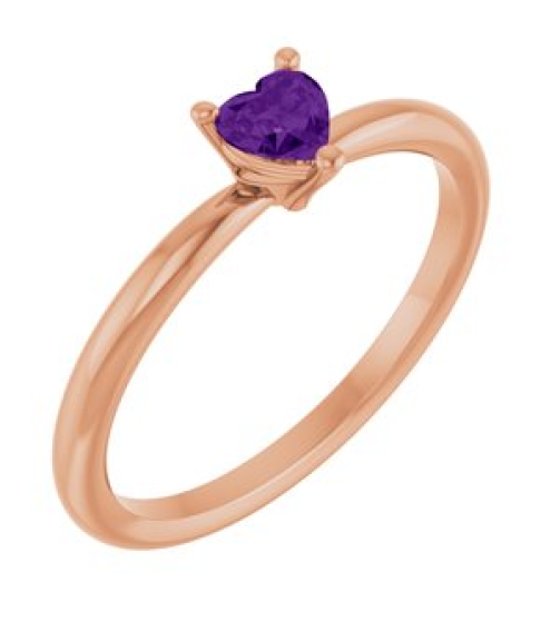 72309 Ring Set 14K Rose Natural Amethyst Heart 4 X 4 Mm Polished Natural Amethyst Solitaire Ring