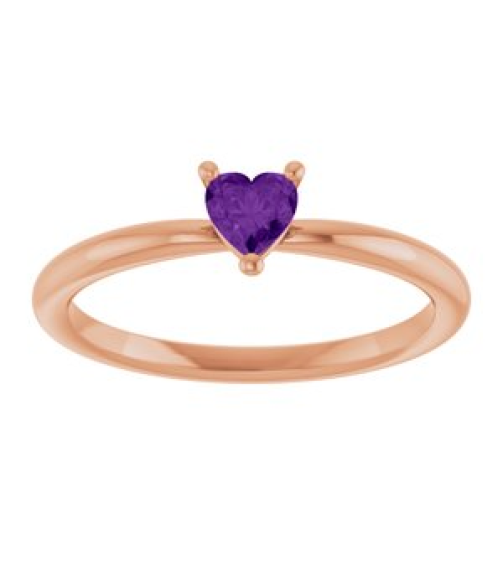 72309 Ring Set 14K Rose Natural Amethyst Heart 4 X 4 Mm Polished Natural Amethyst Solitaire Ring