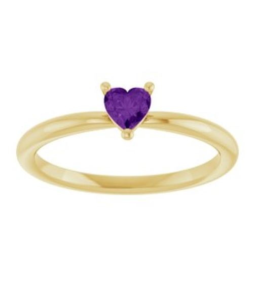 72309 Ring Set 14K Yellow Natural Amethyst Heart 4 X 4 Mm Polished Natural Amethyst Solitaire Ring