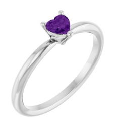 72309 Ring Set Platinum Natural Amethyst Heart 4 X 4 Mm Polished Natural Amethyst Solitaire Ring