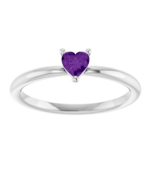 72309 Ring Set Platinum Natural Amethyst Heart 4 X 4 Mm Polished Natural Amethyst Solitaire Ring