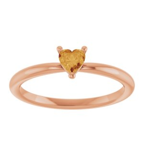 72309 Ring Set 14K Rose Natural Citrine Heart 4 X 4 Mm Polished Natural Citrine Solitaire Ring