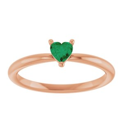 72309 Ring Set 14K Rose Lab-Grown Emerald Heart 4 X 4 Mm Polished Lab-Grown Emerald Solitaire Ring