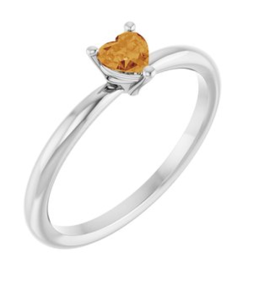 72309 Ring Set Sterling Silver Natural Citrine Heart 4 X 4 Mm Polished Natural Citrine Solitaire Ring