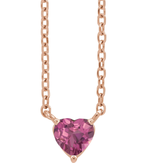 88055 Necklace Set 14K Rose Heart Natural Pink Tourmaline 4 X 4 Mm 16-18 In Polished Natural Pink Tourmaline Solitaire Necklace