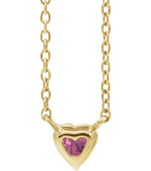 88055 Necklace Set 14K Yellow Heart Natural Pink Tourmaline 4 X 4 Mm 16-18 In Polished Natural Pink Tourmaline Solitaire Necklace