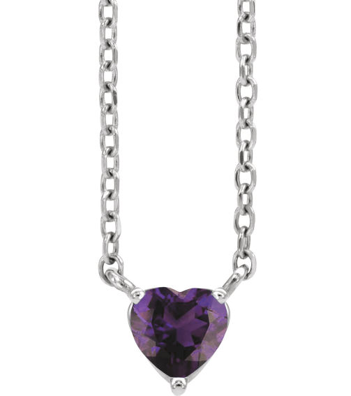 88055 Necklace Set Platinum Heart Natural Amethyst 4 X 4 Mm 16-18 In Polished Natural Amethyst Solitaire Necklace