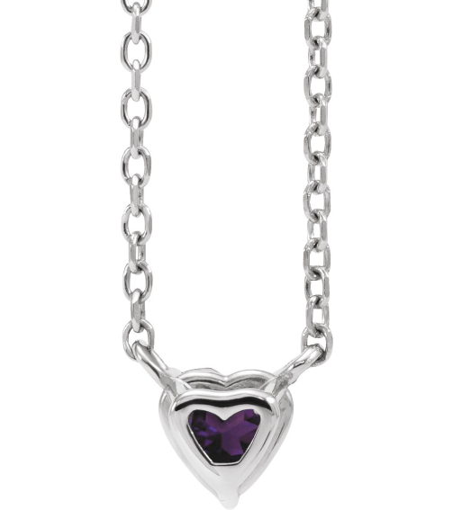 88055 Necklace Set Platinum Heart Natural Amethyst 4 X 4 Mm 16-18 In Polished Natural Amethyst Solitaire Necklace