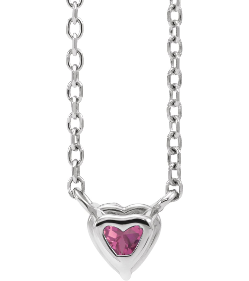 88055 Necklace Set Platinum Heart Natural Pink Tourmaline 4 X 4 Mm 16-18 In Polished Natural Pink Tourmaline Solitaire Necklace