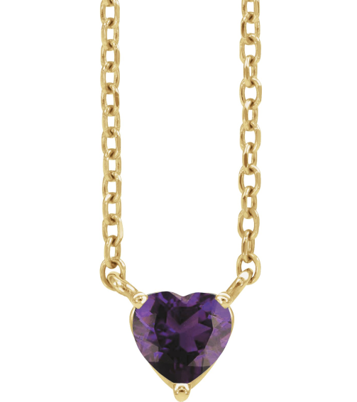88055 Necklace Set 14K Yellow Heart Natural Amethyst 4 X 4 Mm 16-18 In Polished Natural Amethyst Solitaire Necklace
