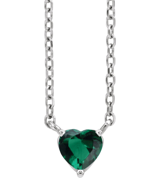 88055 Necklace Set Sterling Silver Heart Lab-Grown Emerald 4 X 4 Mm 16-18 In Polished Lab-Grown Emerald Solitaire Necklace