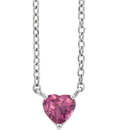 88055 Necklace Set 14K White Heart Natural Pink Tourmaline 4 X 4 Mm 16-18 In Polished Natural Pink Tourmaline Solitaire Necklace