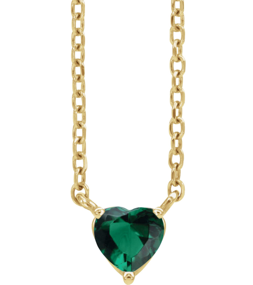 88055 Necklace Set 14K Yellow Heart Lab-Grown Emerald 4 X 4 Mm 16-18 In Polished Lab-Grown Emerald Solitaire Necklace