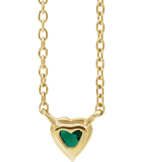 88055 Necklace Set 14K Yellow Heart Lab-Grown Emerald 4 X 4 Mm 16-18 In Polished Lab-Grown Emerald Solitaire Necklace