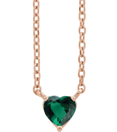 88055 Necklace Set 14K Rose Heart Lab-Grown Emerald 4 X 4 Mm 16-18 In Polished Lab-Grown Emerald Solitaire Necklace