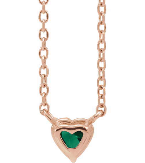88055 Necklace Set 14K Rose Heart Lab-Grown Emerald 4 X 4 Mm 16-18 In Polished Lab-Grown Emerald Solitaire Necklace