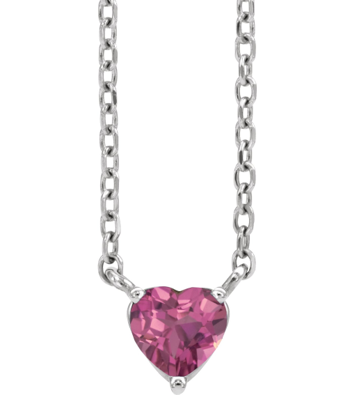 88055 Necklace Set Sterling Silver Heart Natural Pink Tourmaline 4 X 4 Mm 16-18 In Polished Natural Pink Tourmaline Solitaire Necklace