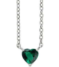 88055 Necklace Set 14K White Heart Lab-Grown Emerald 4 X 4 Mm 16-18 In Polished Lab-Grown Emerald Solitaire Necklace