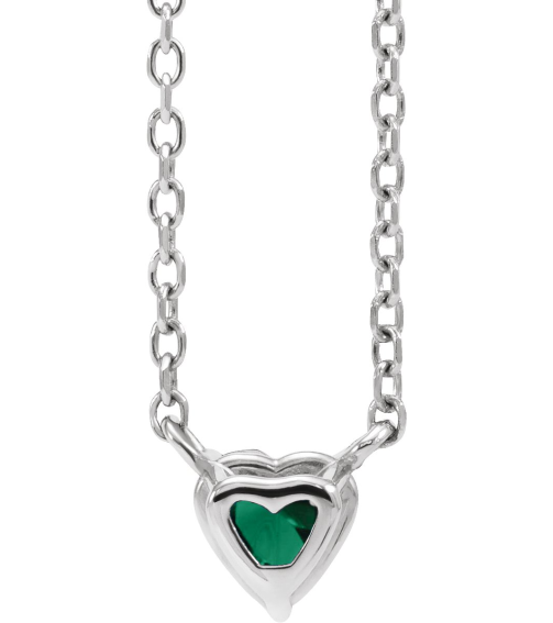 88055 Necklace Set 14K White Heart Lab-Grown Emerald 4 X 4 Mm 16-18 In Polished Lab-Grown Emerald Solitaire Necklace