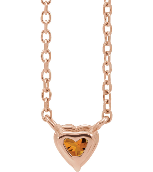 88055 Necklace Set 14K Rose Heart Natural Citrine 4 X 4 Mm 16-18 In Polished Natural Citrine Solitaire Necklace
