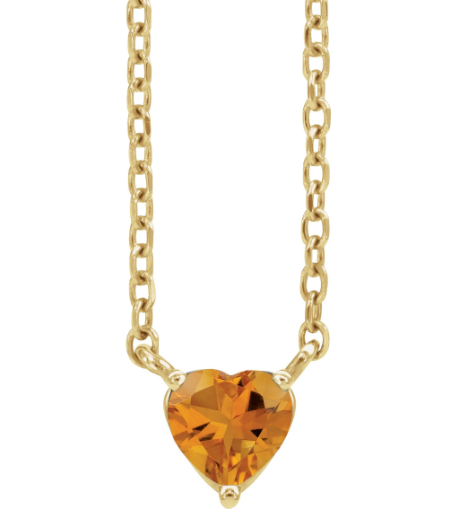 88055 Necklace Set 14K Yellow Heart Natural Citrine 4 X 4 Mm 16-18 In Polished Natural Citrine Solitaire Necklace