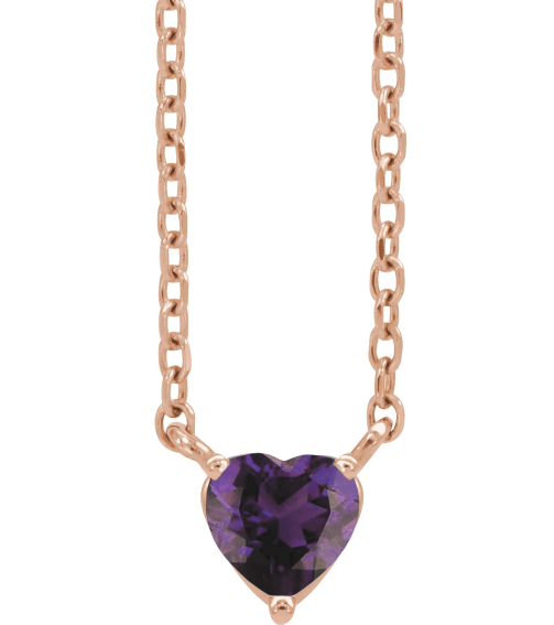 88055 Necklace Set 14K Rose Heart Natural Amethyst 4 X 4 Mm 16-18 In Polished Natural Amethyst Solitaire Necklace