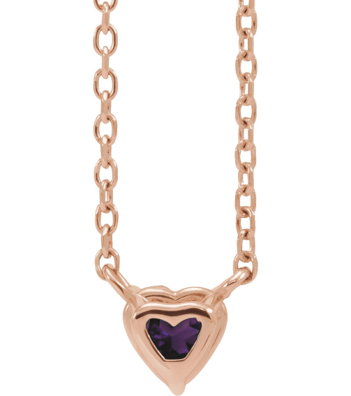 88055 Necklace Set 14K Rose Heart Natural Amethyst 4 X 4 Mm 16-18 In Polished Natural Amethyst Solitaire Necklace