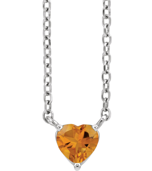 88055 Necklace Set Sterling Silver Heart Natural Citrine 4 X 4 Mm 16-18 In Polished Natural Citrine Solitaire Necklace