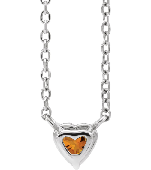 88055 Necklace Set Sterling Silver Heart Natural Citrine 4 X 4 Mm 16-18 In Polished Natural Citrine Solitaire Necklace