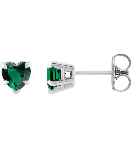 88090 Earring Set Lab-Grown Emerald Heart 5 X 5 Mm 14K White Pair Friction Backs Included Polished Lab-Grown Emerald 5-Claw Prong Earrings