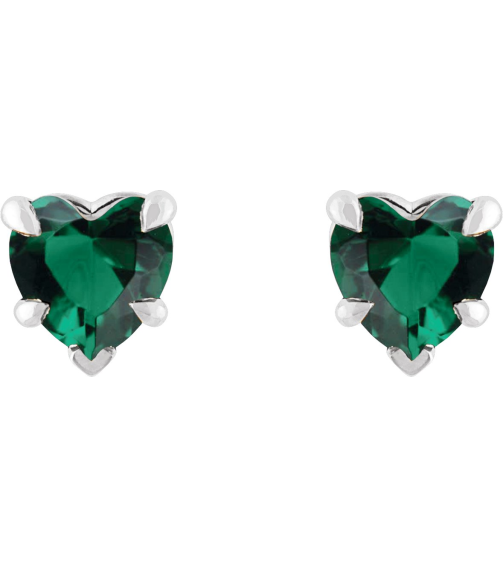 88090 Earring Set Lab-Grown Emerald Heart 5 X 5 Mm 14K White Pair Friction Backs Included Polished Lab-Grown Emerald 5-Claw Prong Earrings