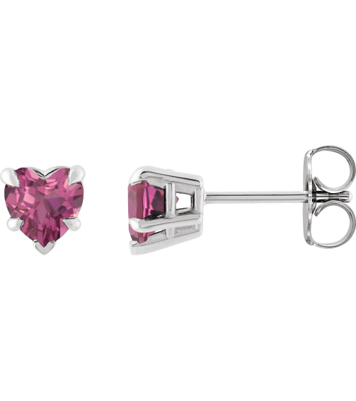 88090 Earring Set Natural Pink Tourmaline Heart 5 X 5 Mm Platinum Pair Friction Backs Included Polished Natural Pink Tourmaline 5-Claw Prong Earrings
