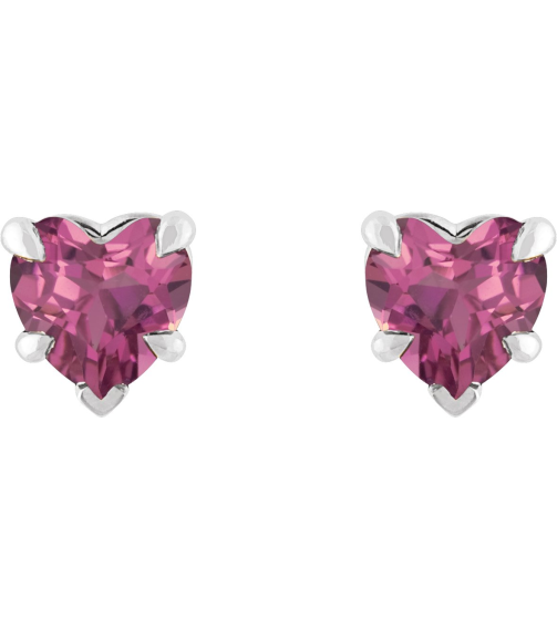 88090 Earring Set Natural Pink Tourmaline Heart 5 X 5 Mm Platinum Pair Friction Backs Included Polished Natural Pink Tourmaline 5-Claw Prong Earrings