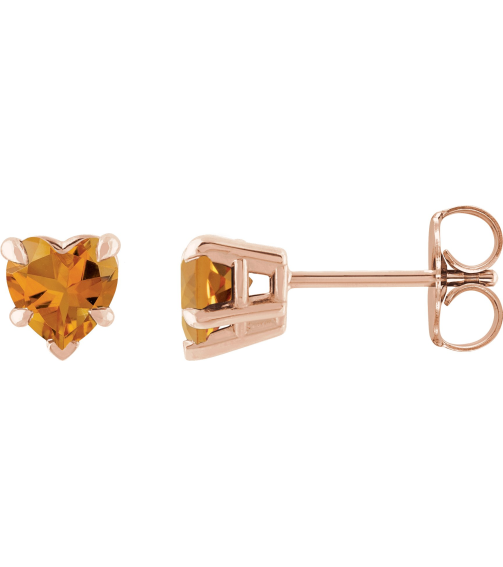 88090 Earring Set Natural Citrine Heart 5 X 5 Mm 14K Rose Pair Friction Backs Included Polished Natural Citrine 5-Claw Prong Earrings