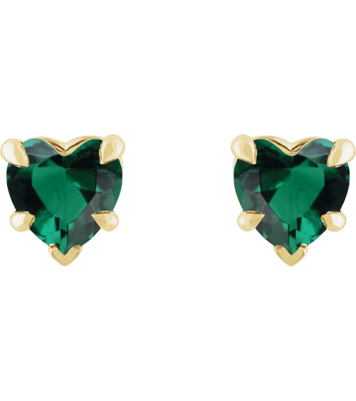 88090 Earring Set Lab-Grown Emerald Heart 5 X 5 Mm 14K Yellow Pair Friction Backs Included Polished Lab-Grown Emerald Claw-Prong Earrings