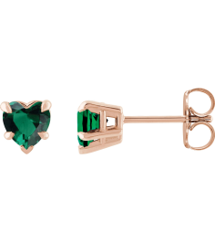 88090 Earring Set Lab-Grown Emerald Heart 5 X 5 Mm 14K Rose Pair Friction Backs Included Polished Lab-Grown Emerald 5-Claw Prong Earrings